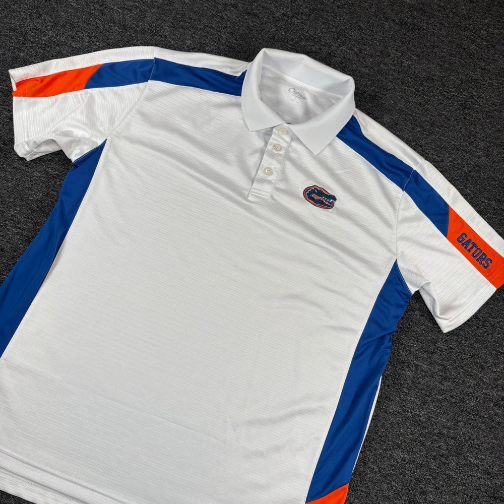 Florida Gators Polo Shirt Men L White NCAA Performance Short Sleeve